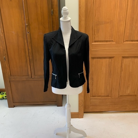 Vintage Jackets & Blazers - Dani Max petite vintage black blazer 8P side zip pockets bikercore